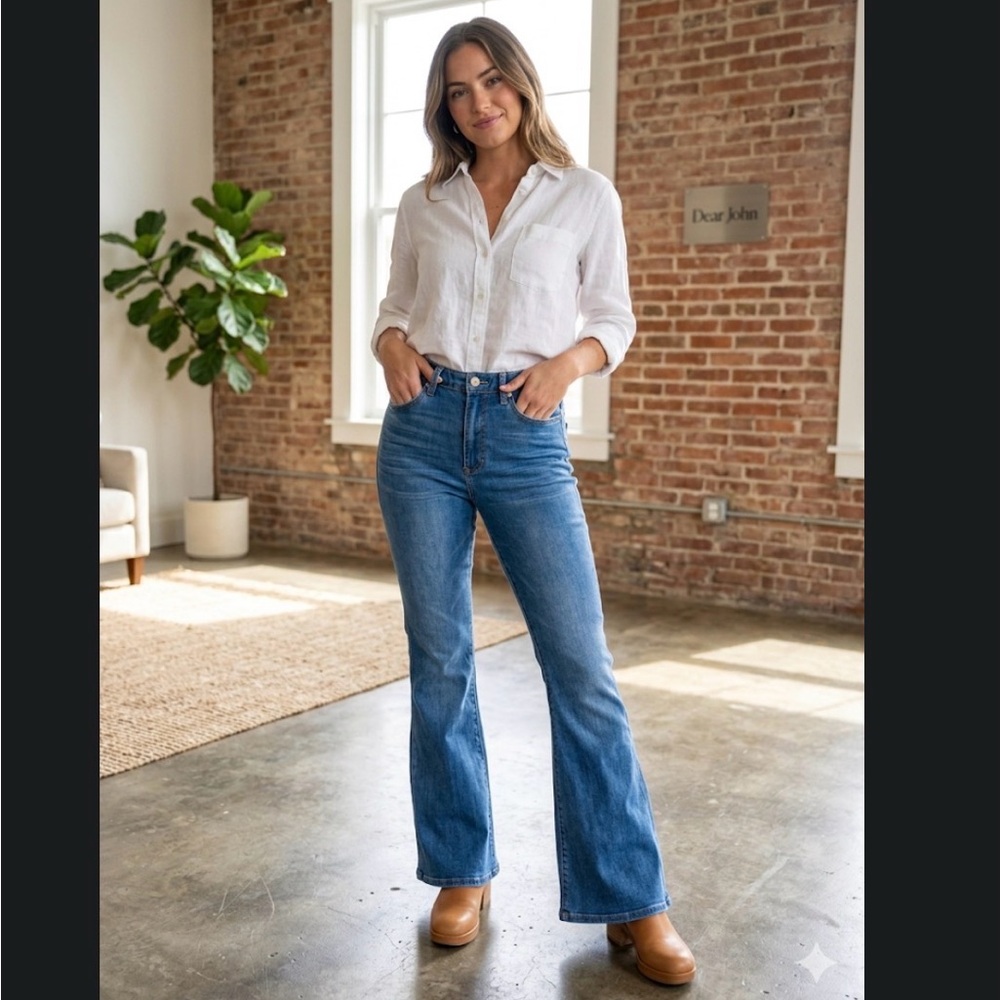 Dear John Medium Blue High-Rise Flare Jeans